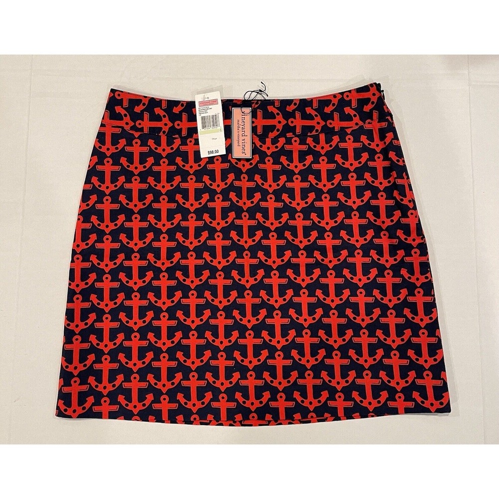 Vineyard Vines Navy Blue Mini Skirt with Red Anchor Print